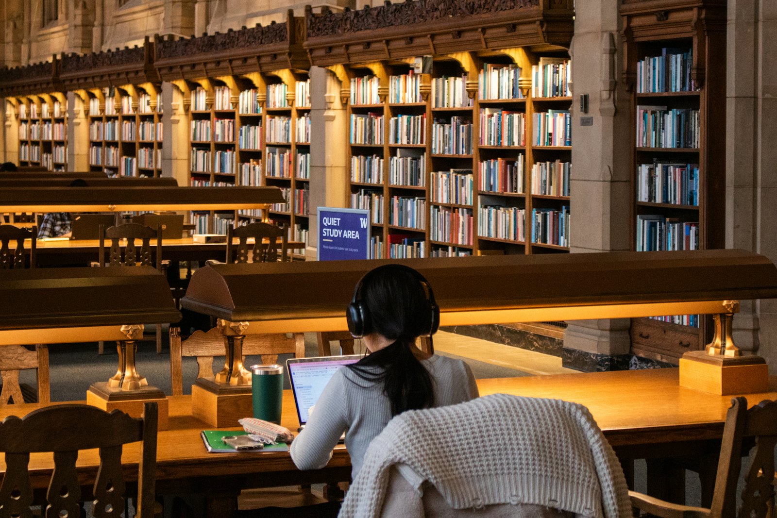 在图书馆认真学习的留学生,代表加拿大留学生活